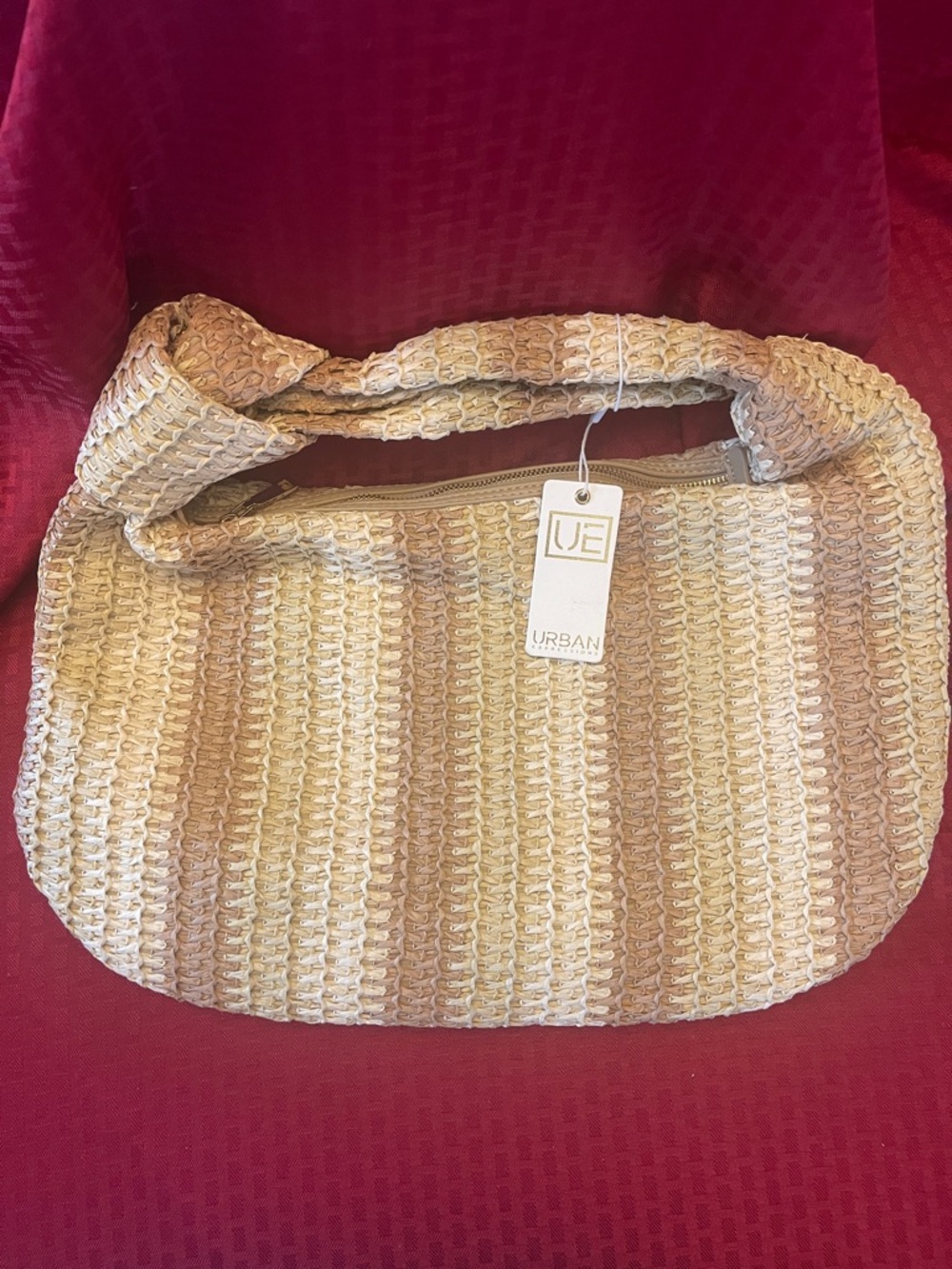Urban Expressions Two-Tone Beige Woven Shoulder Bag